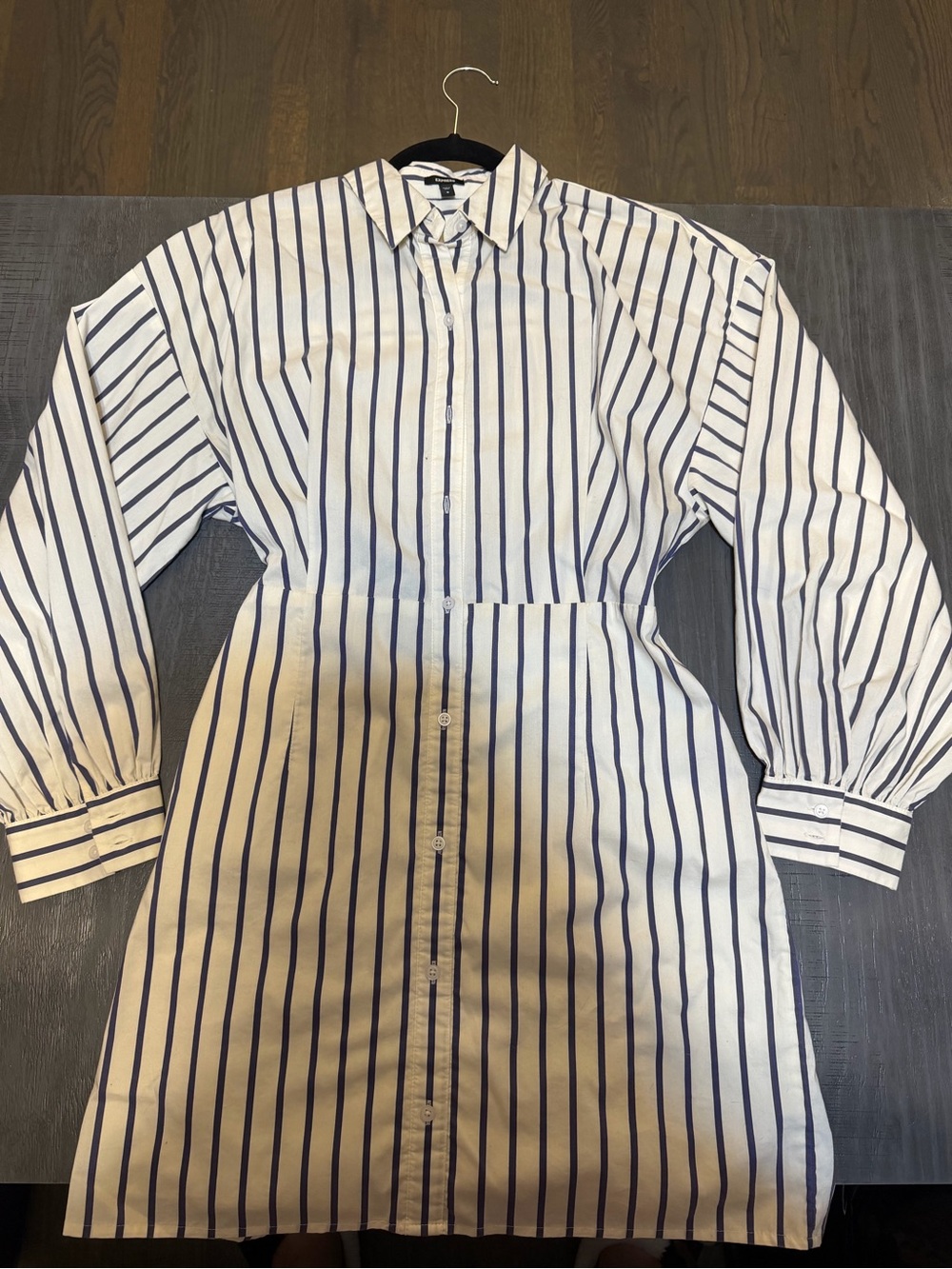 Express White Shirt Dress with Navy Vertical Stripes
